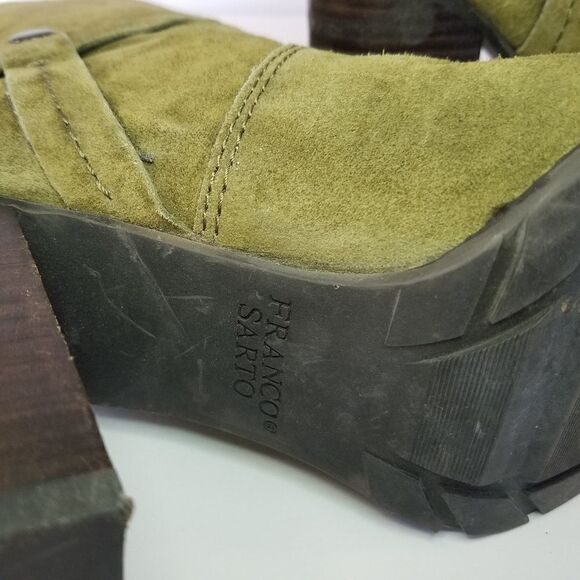 Franco Sarto A-Occela Women's Ankle Block Heel Pull on Olivr Green Suede Booties - Picture 5 of 9